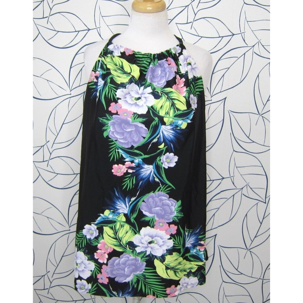 Swim By Cacique Black Tropical Paradise High Neck Tankini Top Size 20 No Wire